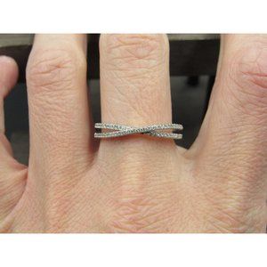 Size 10 Sterling Silver Crossing Style Cubic Zirconia Band Ring